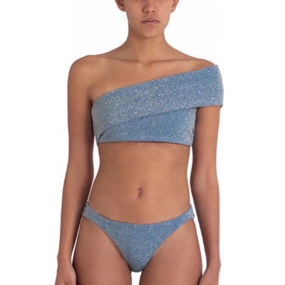 Baobab Collection One-Shoulder Sparkle Bikini in Light Blue